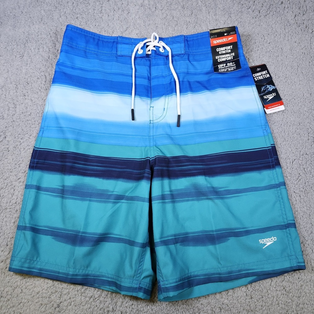 Speedo Men's Swim Trunks Blue Lemonade Board Stretch New Size Medium NWT